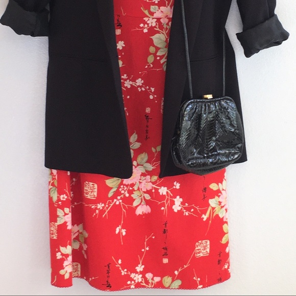 Vintage Y2K Helen Wang Semiformal Strapless Red Floral Shift Dress in Size 8 FUC - Picture 4 of 13